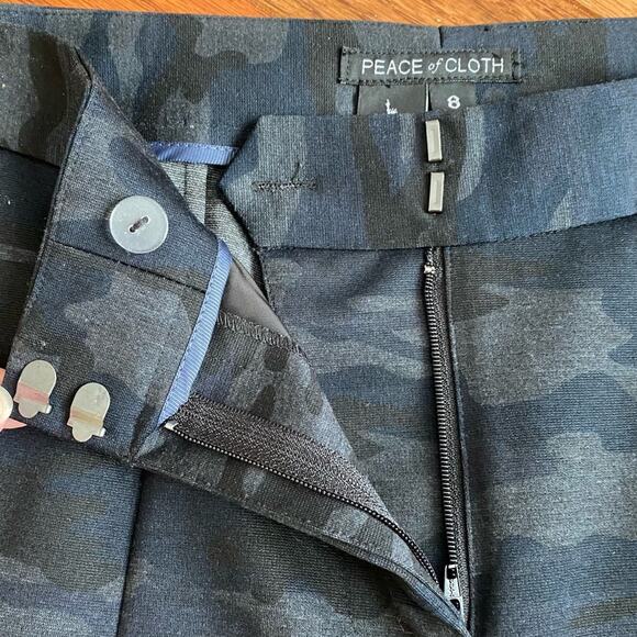 $197 Peace of Cloth NY Knit Slim Crop Navy Camo PANT 117P152 Size 8 EUC - Picture 8 of 9